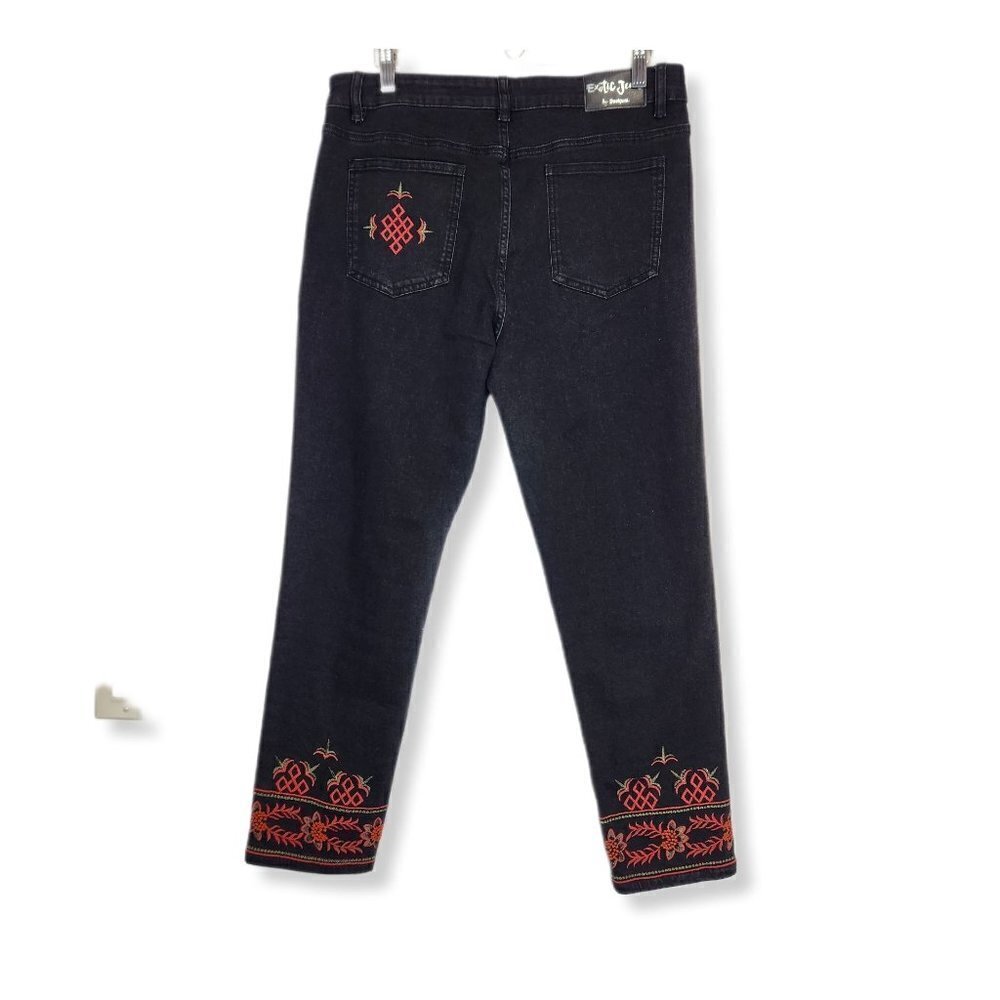 Desigual Embroidered‎ Calipso Ankle Skinny Jeans Womens EU 34 Black Stretch